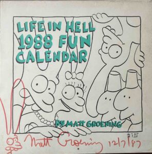 Matt Groening of the Simpsons autographed calendar