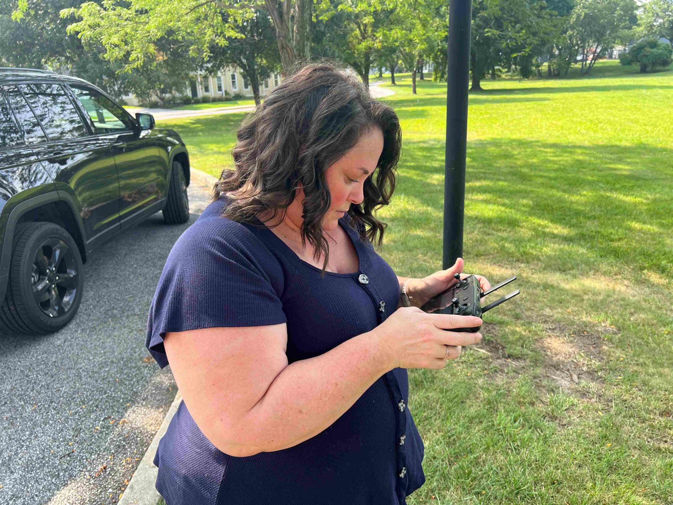 Alyssa Kaufman preparing a drone shot over the Wiley Mission Campus in Marlton, NJ
