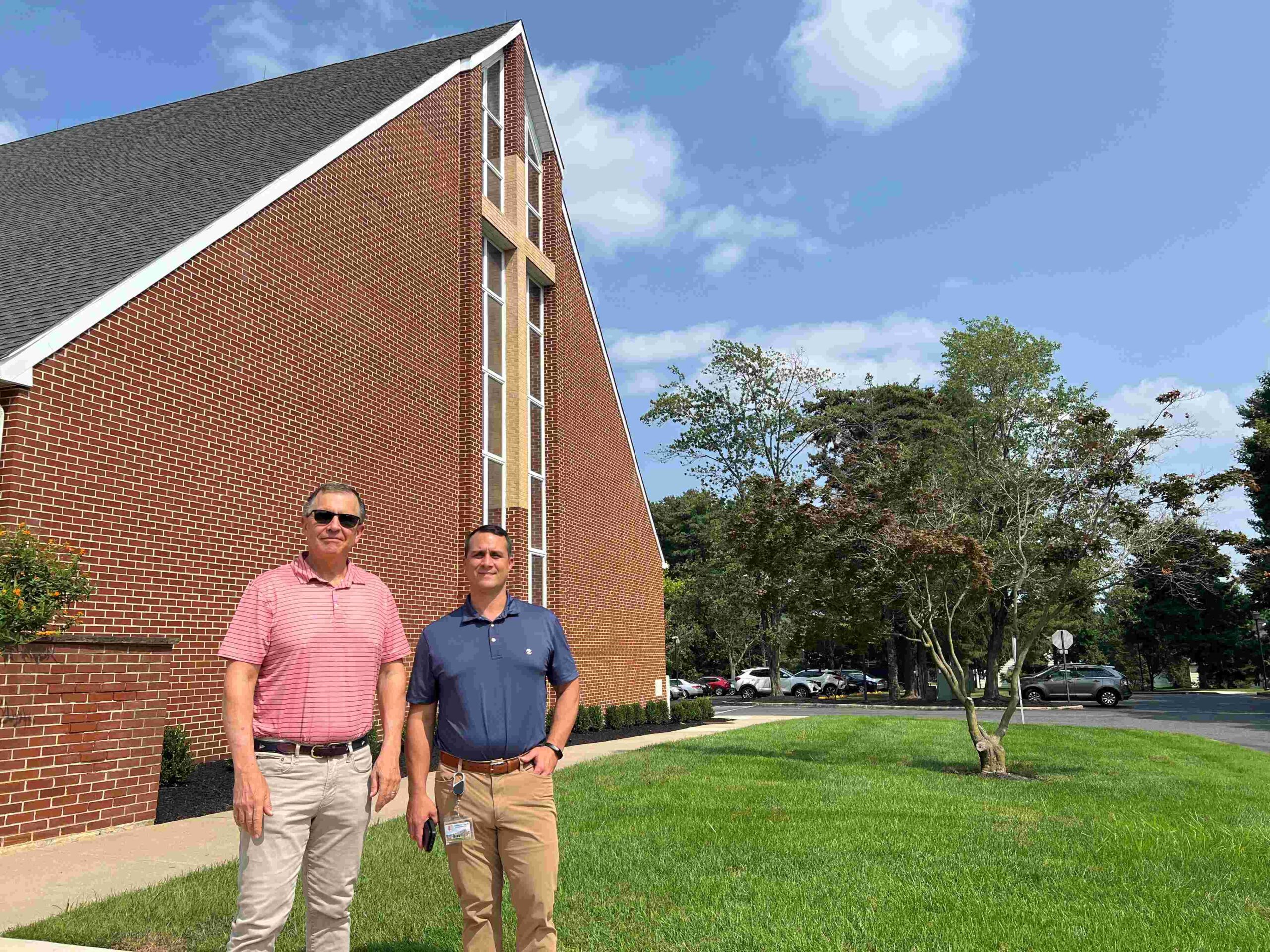 Ned Barrett of Grey Matter Direct with Chris Cinardo or Wiley Mission in Marlton, New Jersey prepping for drone photography